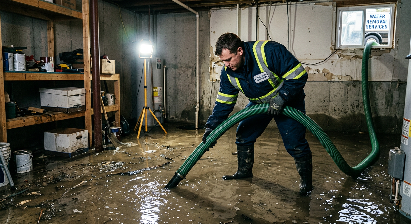 Air movers drying a flooded basement